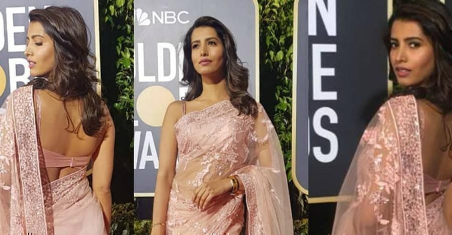 Manasvi Mamgai shines in saree at Golden Globes 2024.