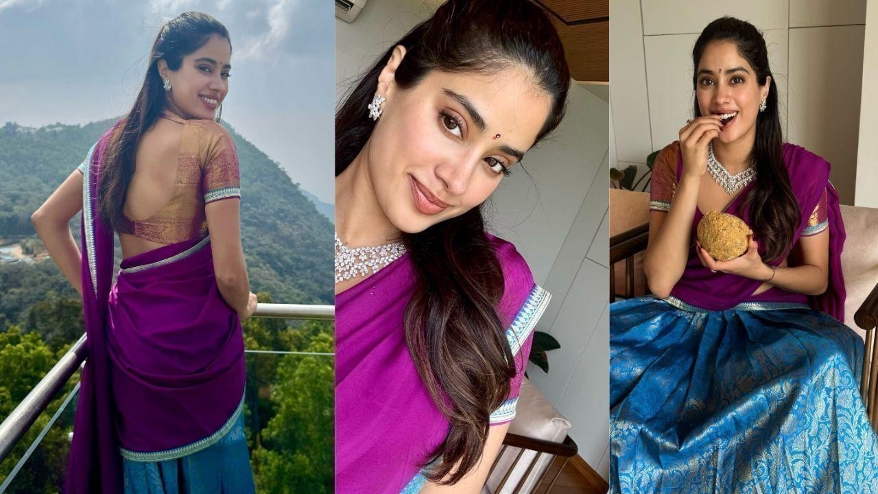 Janhvi Kapoor Welcomes the New Year in a Stunning Purple and Blue Saree