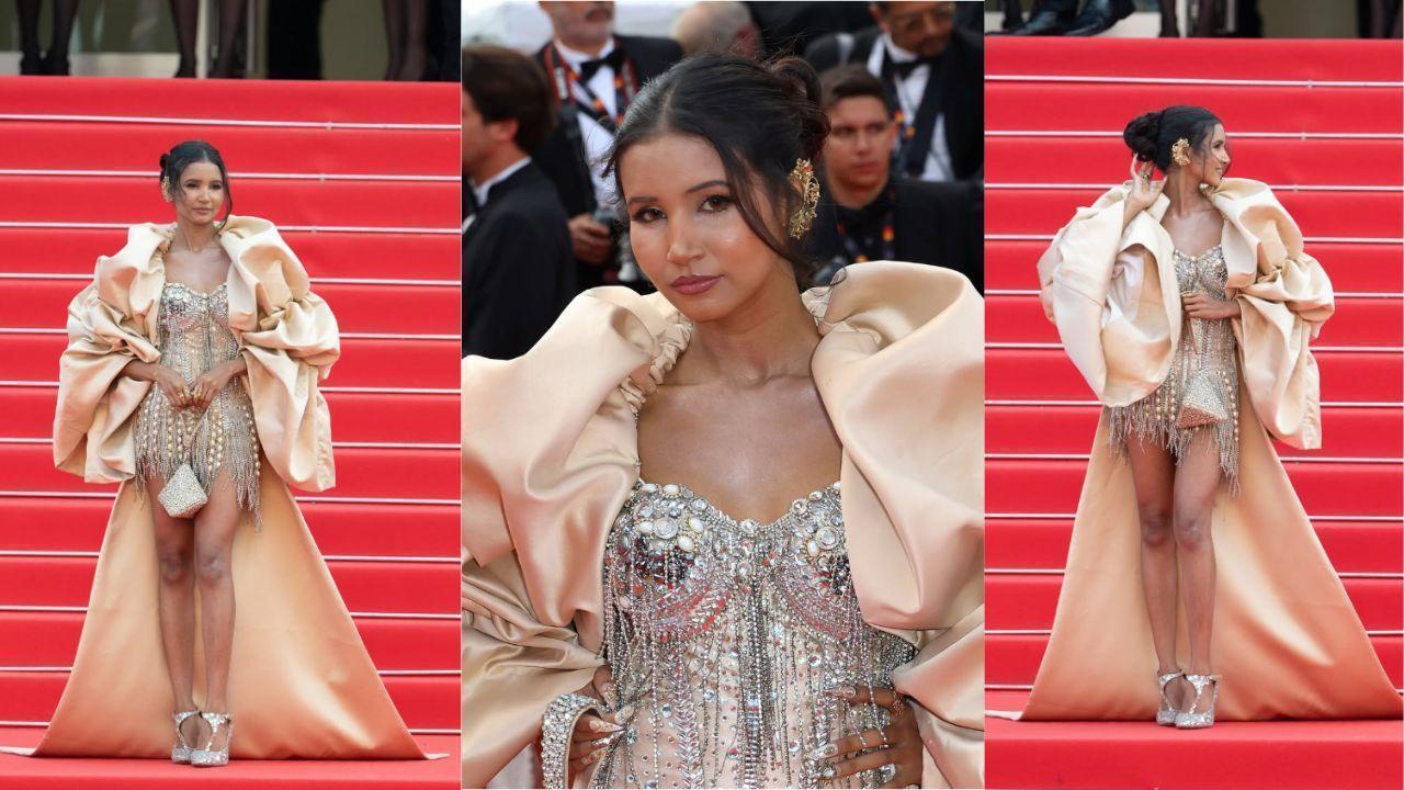 Nancy Tyagi Stuns at Cannes 2025 in DIY Pearl Dress