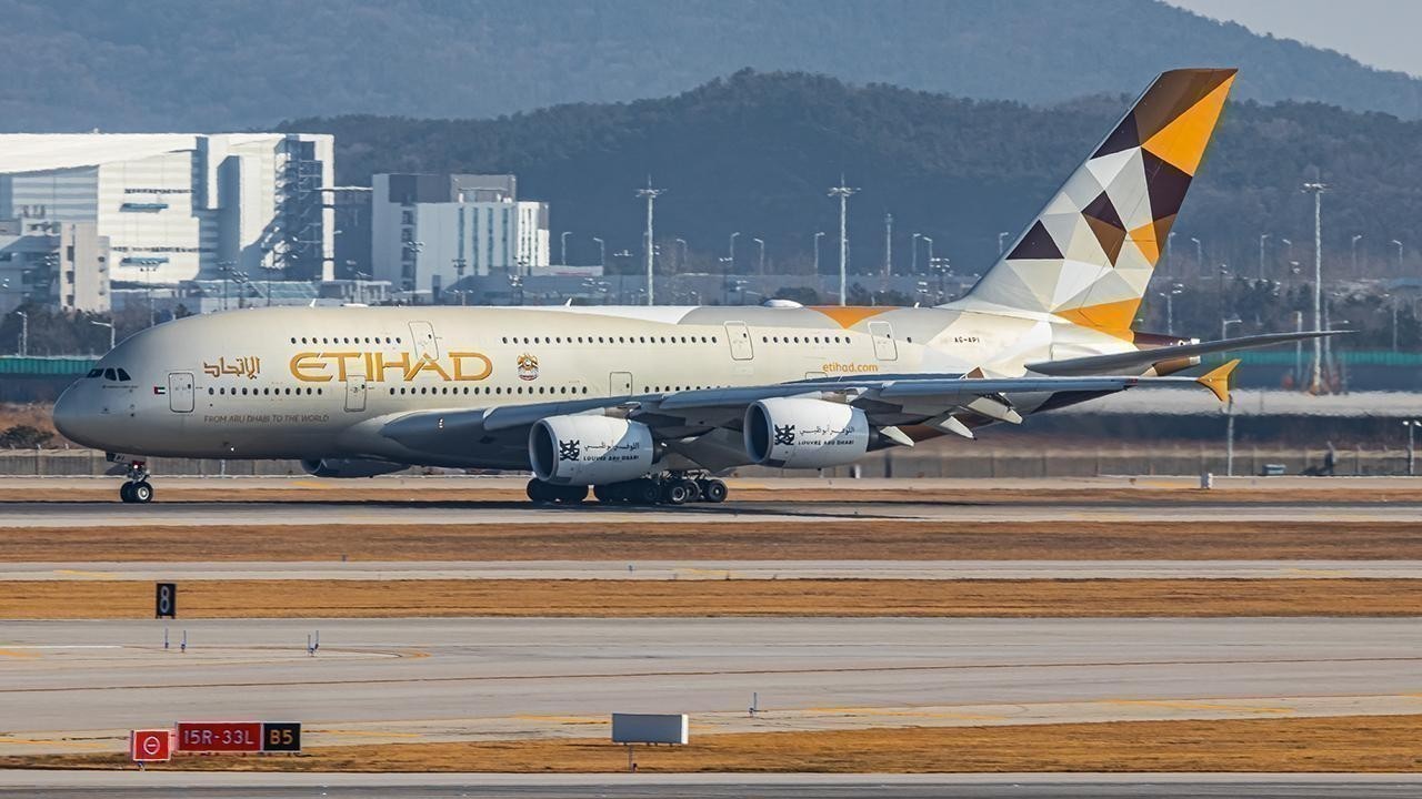 Aboard Etihad Airways' inaugural non-stop flight from Abu Dhabi to Boston.