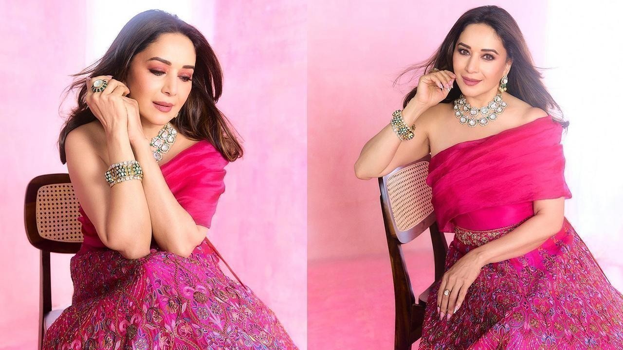 Madhuri Dixit Stuns in Pink Lehenga Fans Swoon Over Elegance