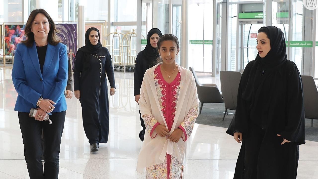 Fakhra bint Diab bin Saif unveils 4 artworks at Zayed International Airport in the presence of Alyazia bint Nahyan bin Mubarak.