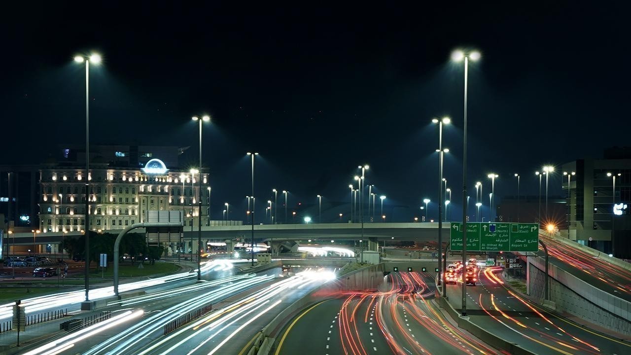 Dubai Road Illuminated with Energy-Efficient Lighting