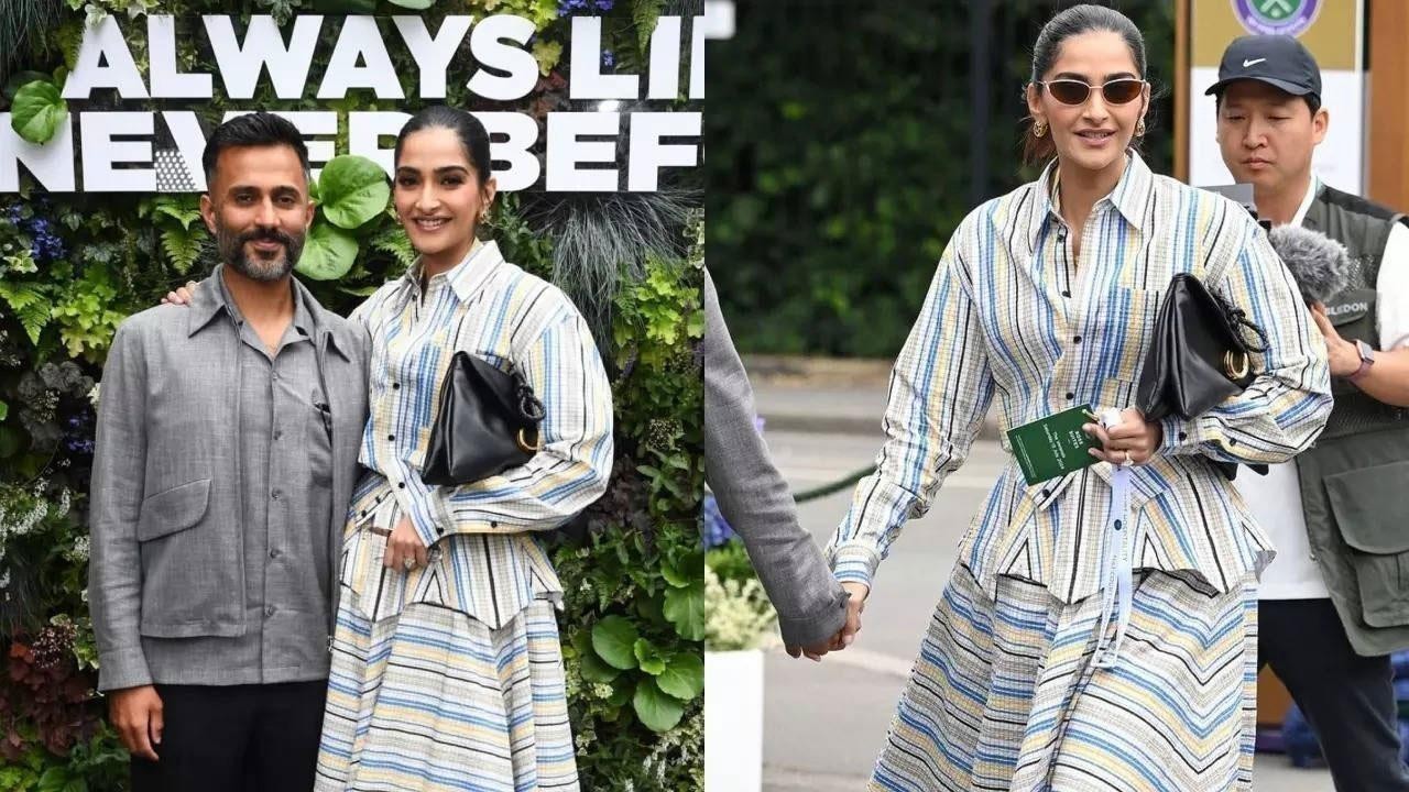 Sonam Kapoor Stuns in ₹3.18 Lakh Striped Dress at Wimbledon Final