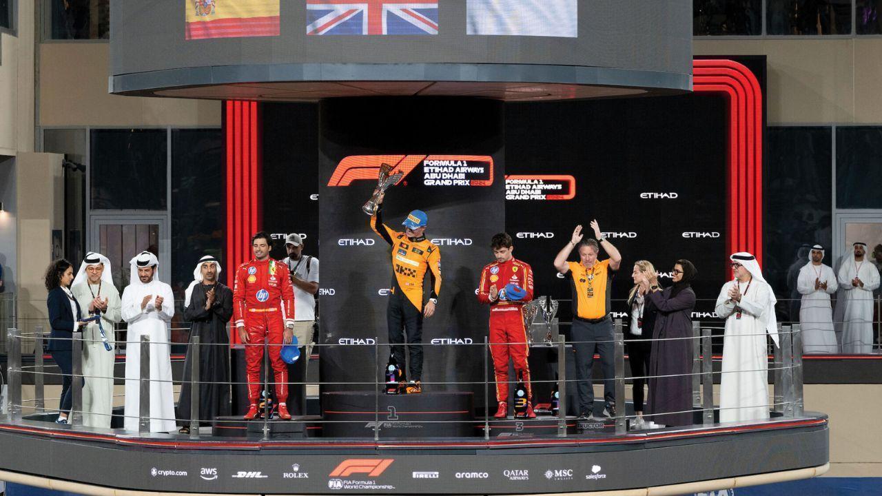 Hamdan bin Mohamed bin Zayed Presents Lando Norris with Abu Dhabi GP Trophy