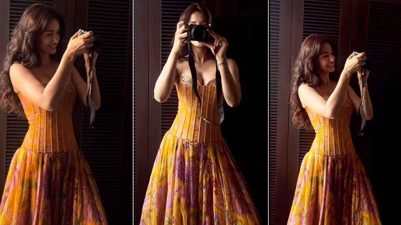 Disha Patani is celebrating summer-ready romance in strapless yellow butterflies-printed gown