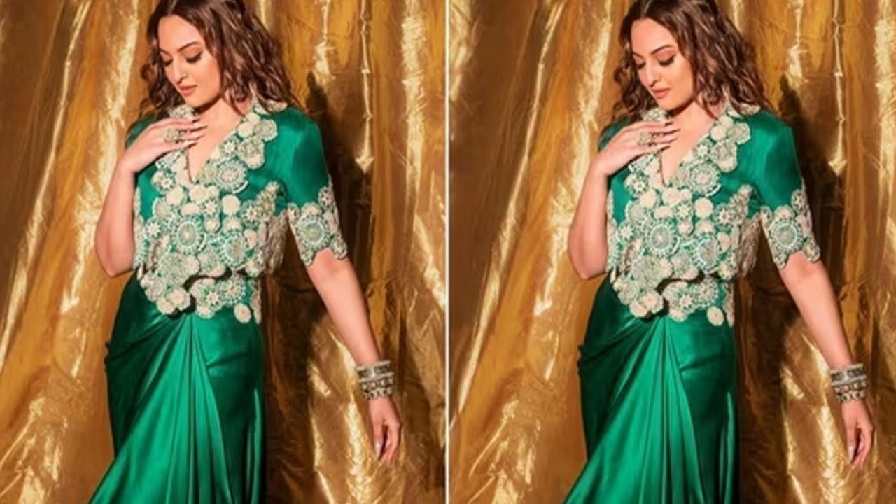 Sonakshi Sinha in Anamika Khanna's green ensemble redefines ethnic fashion.