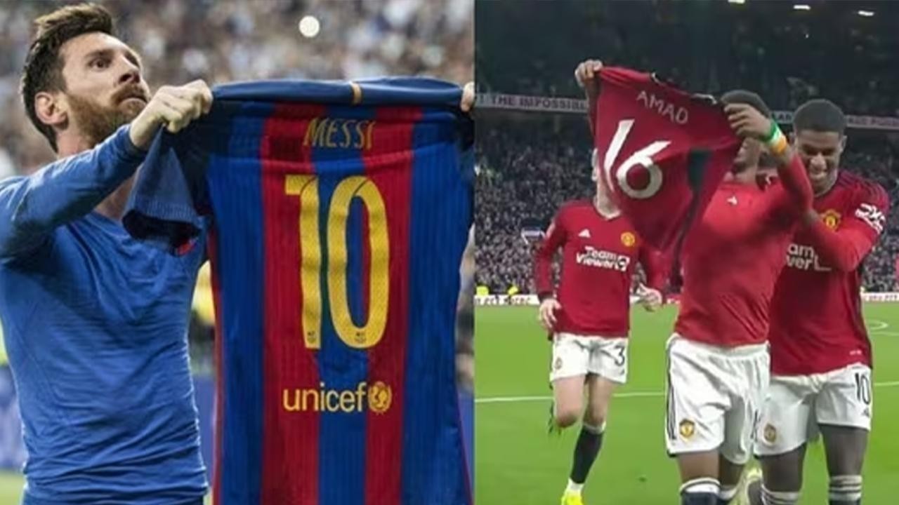Amad Diallo mimics Messi's celebration after scoring, then gets red card.