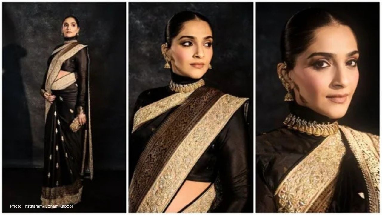 Sonam Kapoor’s Black-and-Gold Saree Sparks Debate: Best Pregnancy Look or Just a Classic?