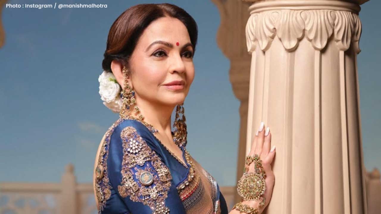 Nita Ambani Stuns In Peacock Blue Banarasi Saree At Swadesh Store Launch