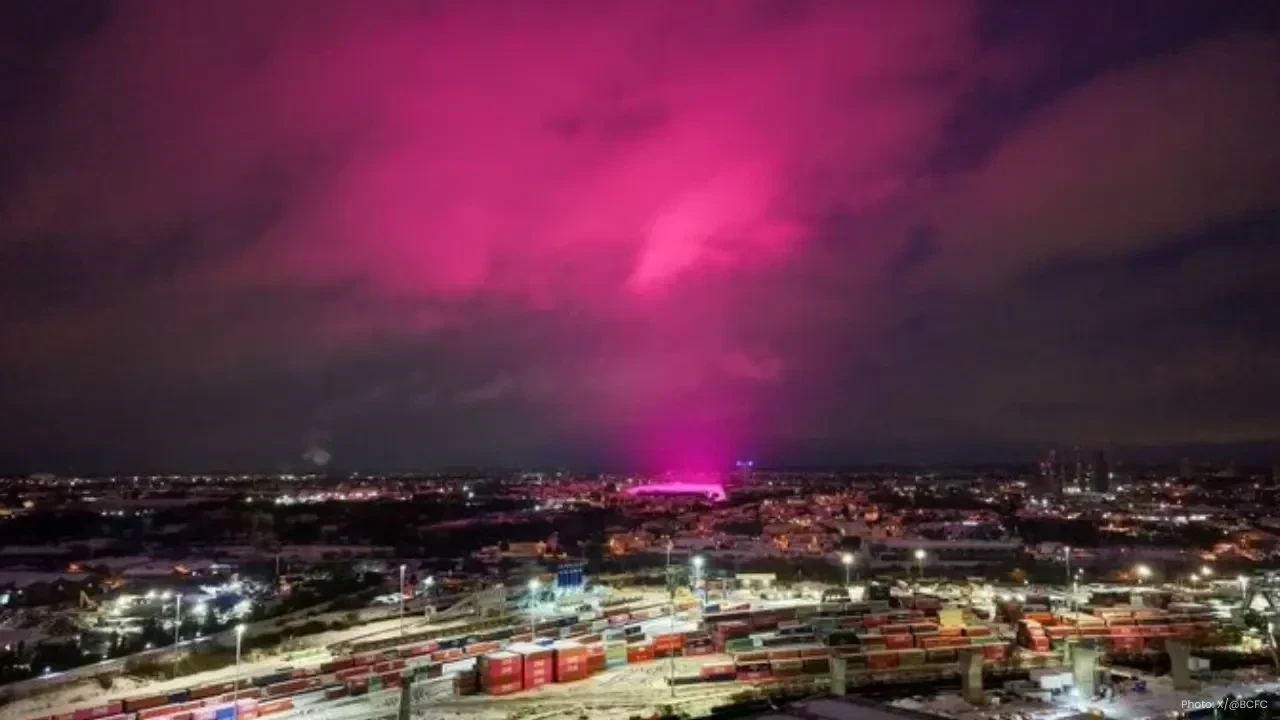 Pink Sky Shocks Birmingham, Stadium Lights Revealed as Cause